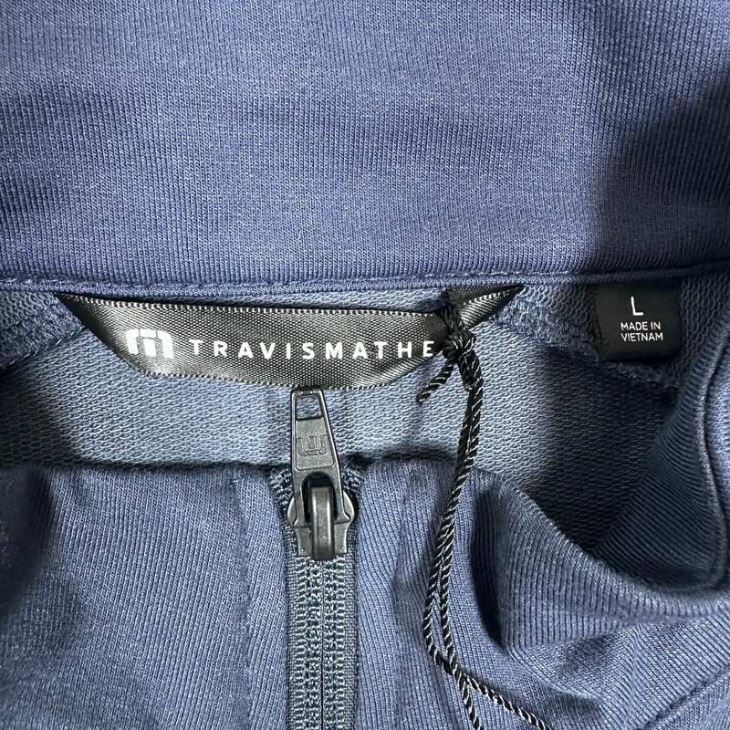 Travis Mathew Golf Pullover Mens Large Blue Valiant 1/4 Zip Stretch Pockets NEW gallery