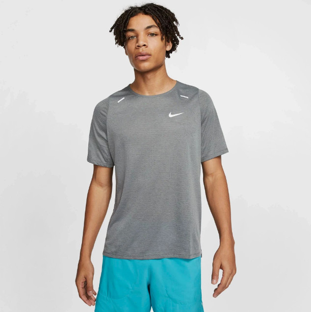 Nike Dri-FIT Rise 365 Mens Running Training Gym Workout Shirt Heather Gray M L