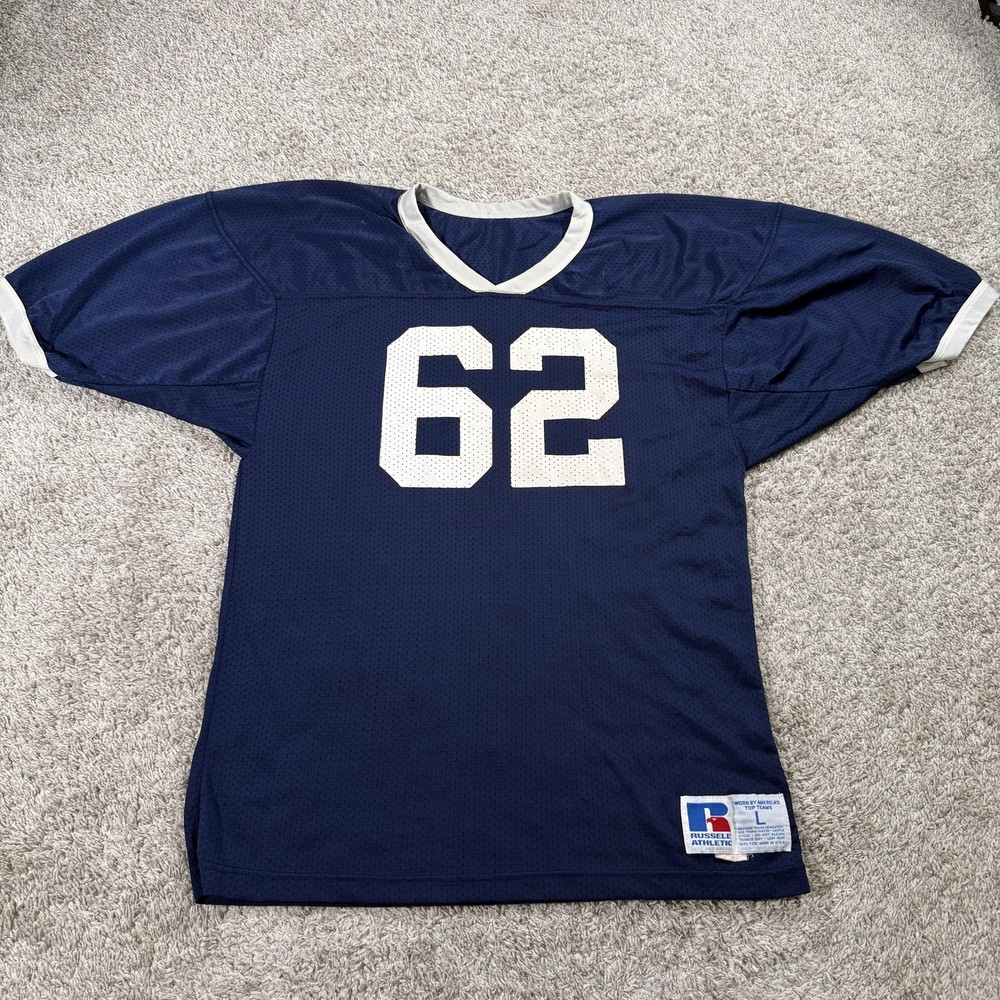 Vintage Russell Athletic Football Jersey Mens Large Blue 62 Mesh Made USA