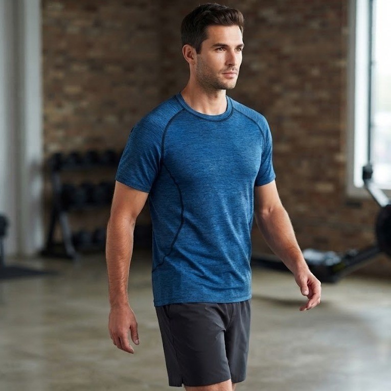 Lululemon Men's Metal Vent Tech Blue Black Heathered Short Sleeve Shirt Size M gallery