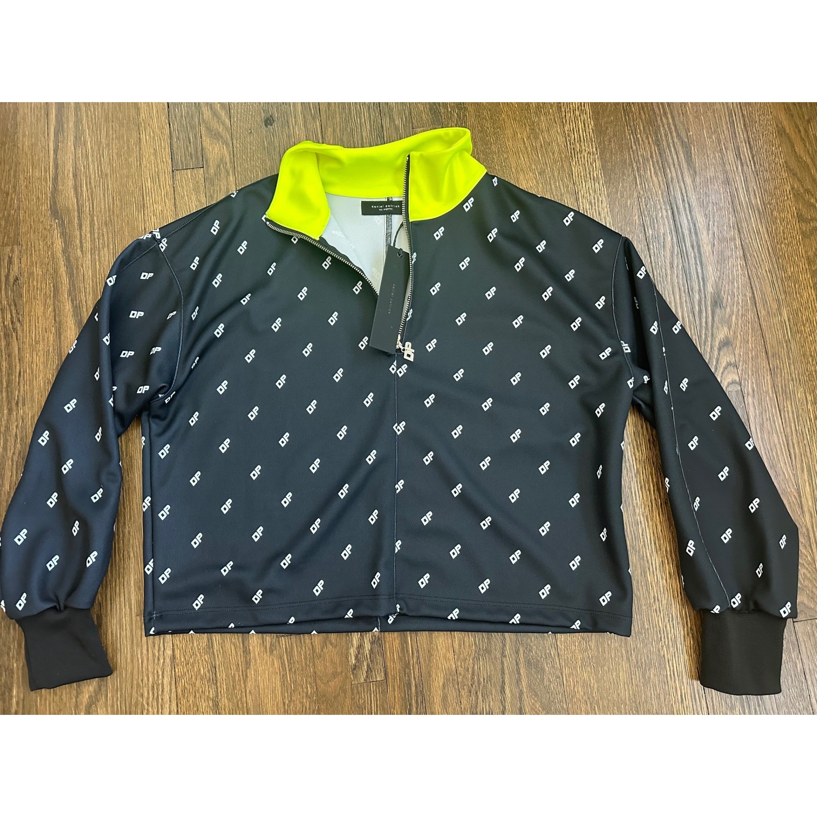 Daniel Patrick Monogram Quarter Zip Track Jacket Black Neon Yellow Small NEW gallery