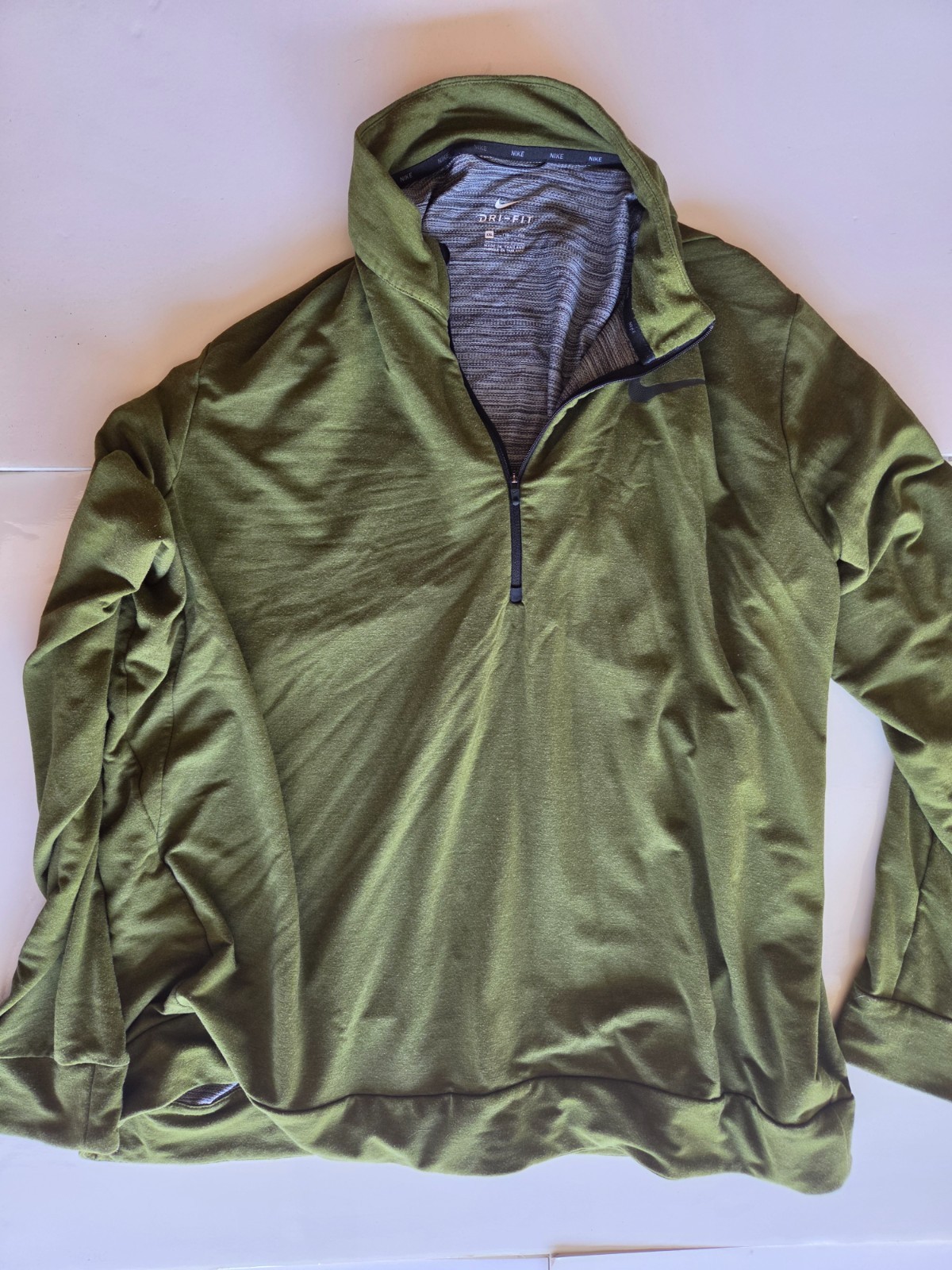 Nike Dri Fit 1/4 Zip Long Sleeve Running Pullover Shirt Oliv Mens XXL gallery
