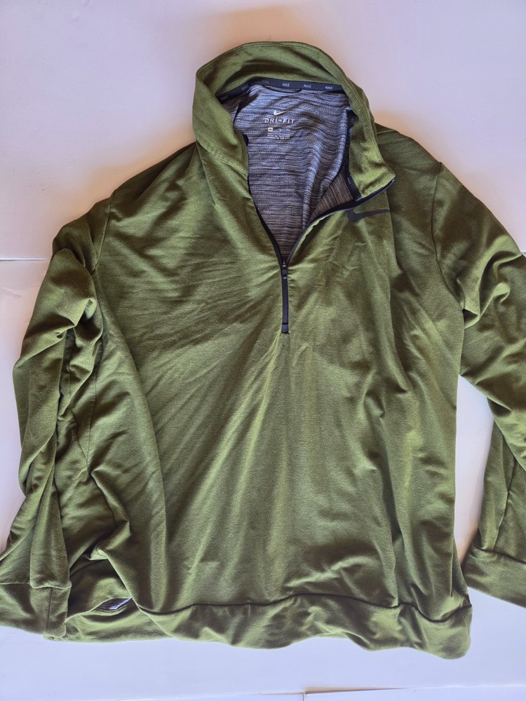 Nike Dri Fit 1/4 Zip Long Sleeve Running Pullover Shirt Oliv Mens XXL