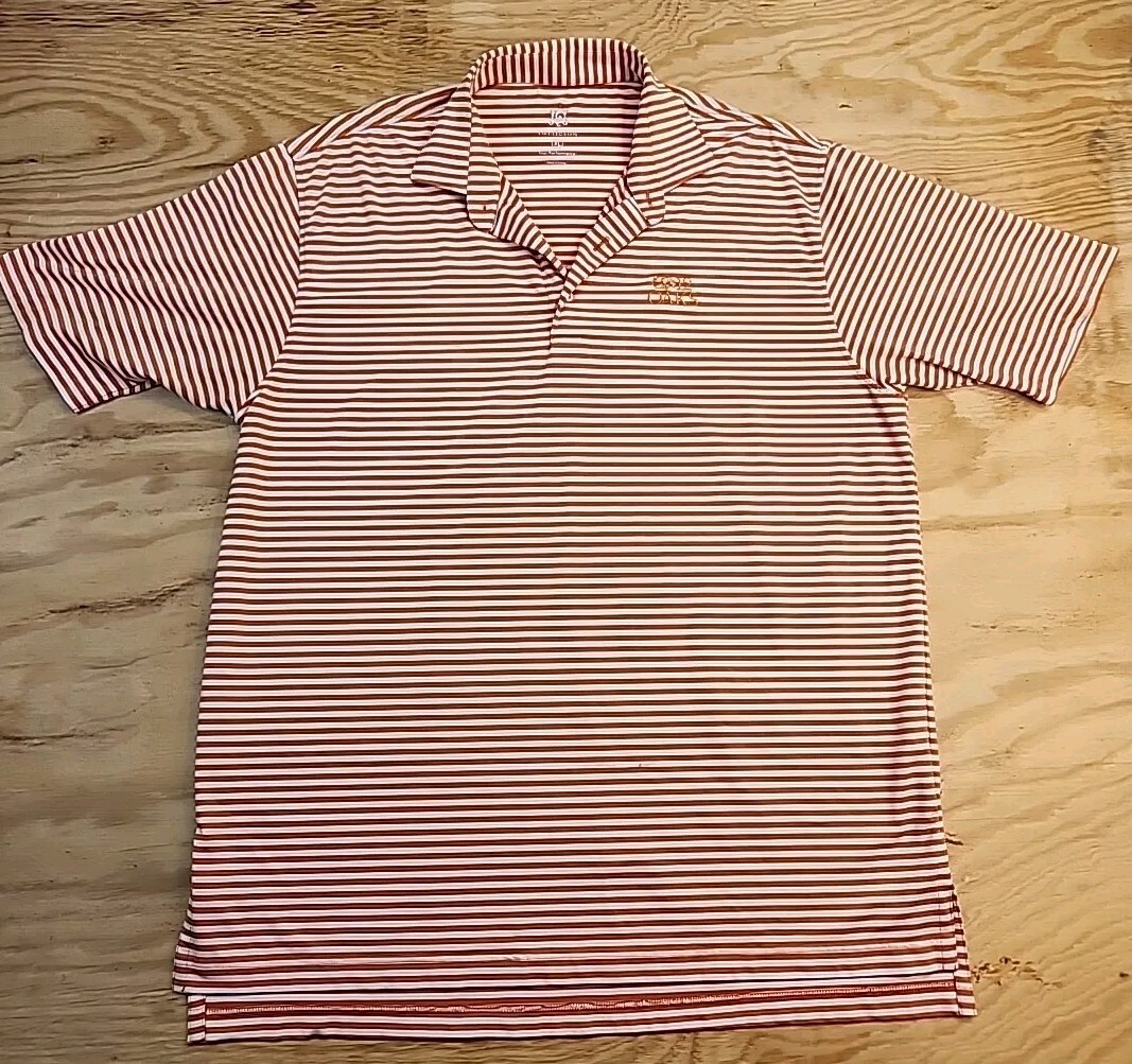 Turtleson Tour Performance 12 Oaks Logo Orange Striped Golf Polo Shirt Mens XL gallery