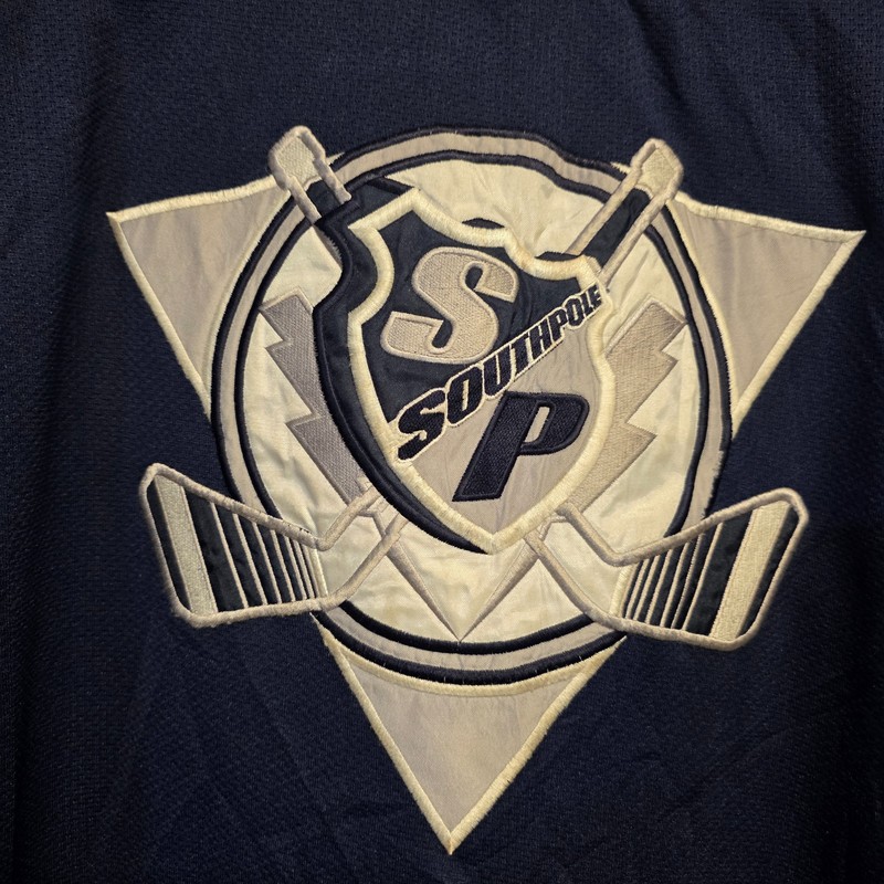 Vintage Y2K Southpole 99 Blue Silver Hiphop Rap Streetwear Hockey Jersey Mens L gallery