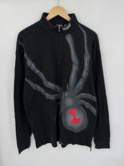 Vintage 90s Spyder Big Graphic Spider 1/4 Zip Pullover Sweater Black Gorpcore XL