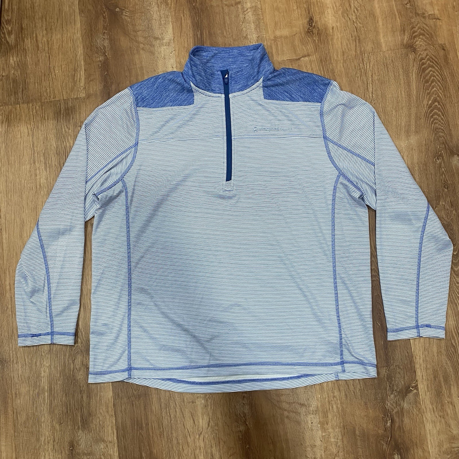 Vineyard Vines 1/4 Zip Pullover Performance Mens XL Aqua Blue White Stripe gallery