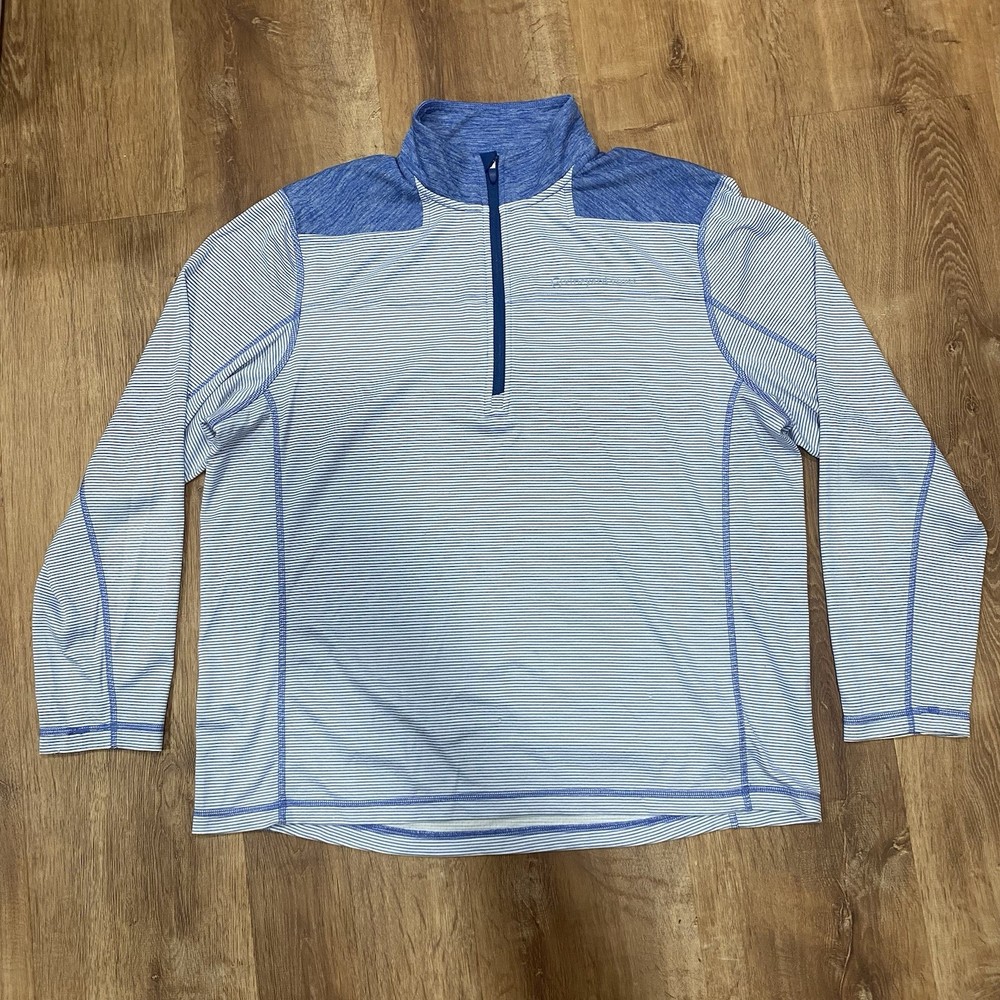 Vineyard Vines 1/4 Zip Pullover Performance Mens XL Aqua Blue White Stripe