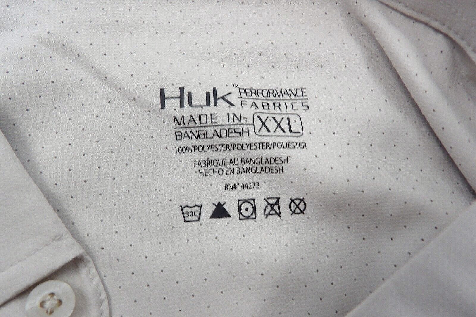 NWT Huk Mens Button Up Short Sleeve Performance Khaki Tan Vented Fishing 2XL gallery