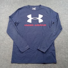 Under Armour Shirt Mens Small Navy Blue HeatGear Long Sleeve Loose Fit Athletic