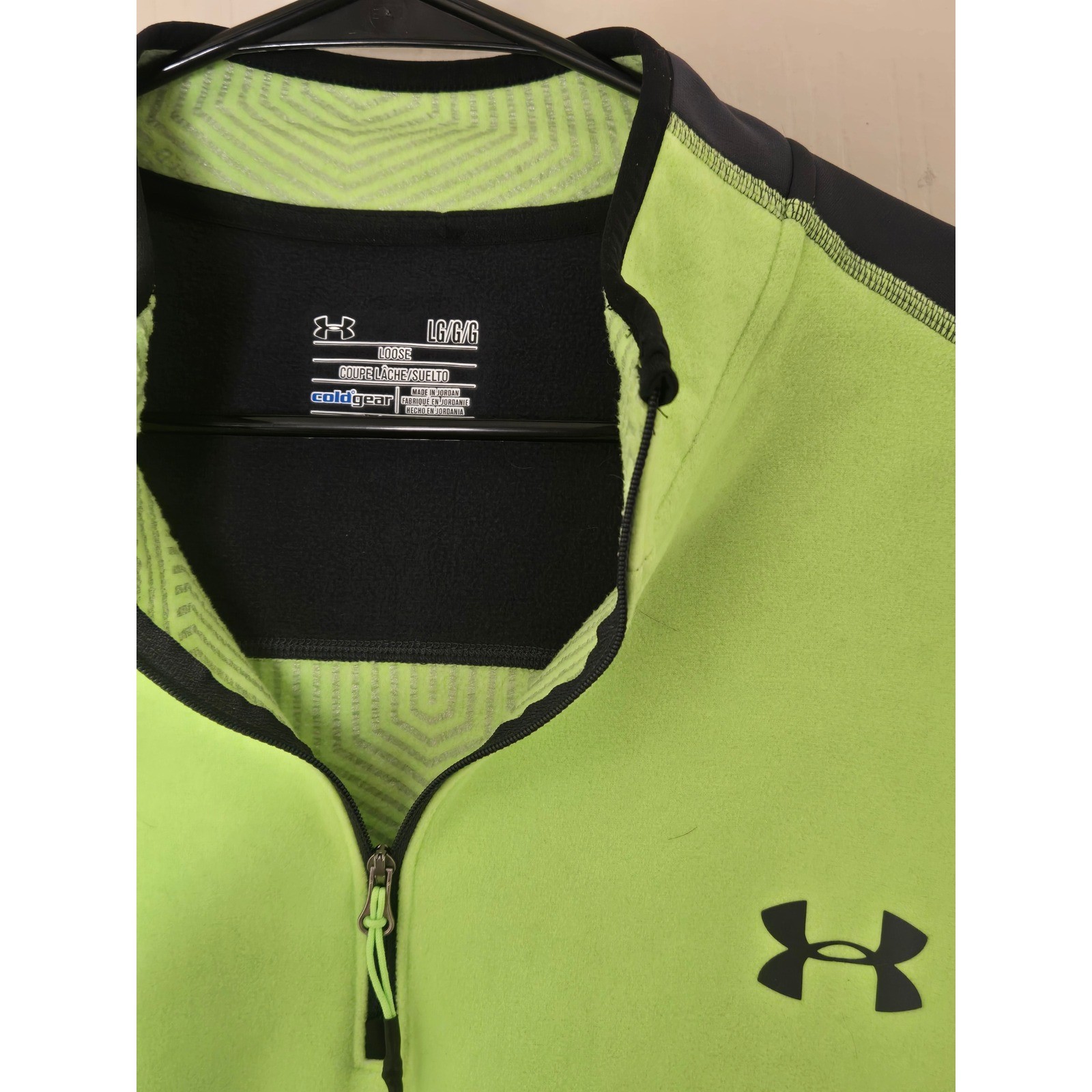 Under Armour Mens ColdGear 1/4 Zip Pullover Neon Green Gray Loose Fit Large gallery