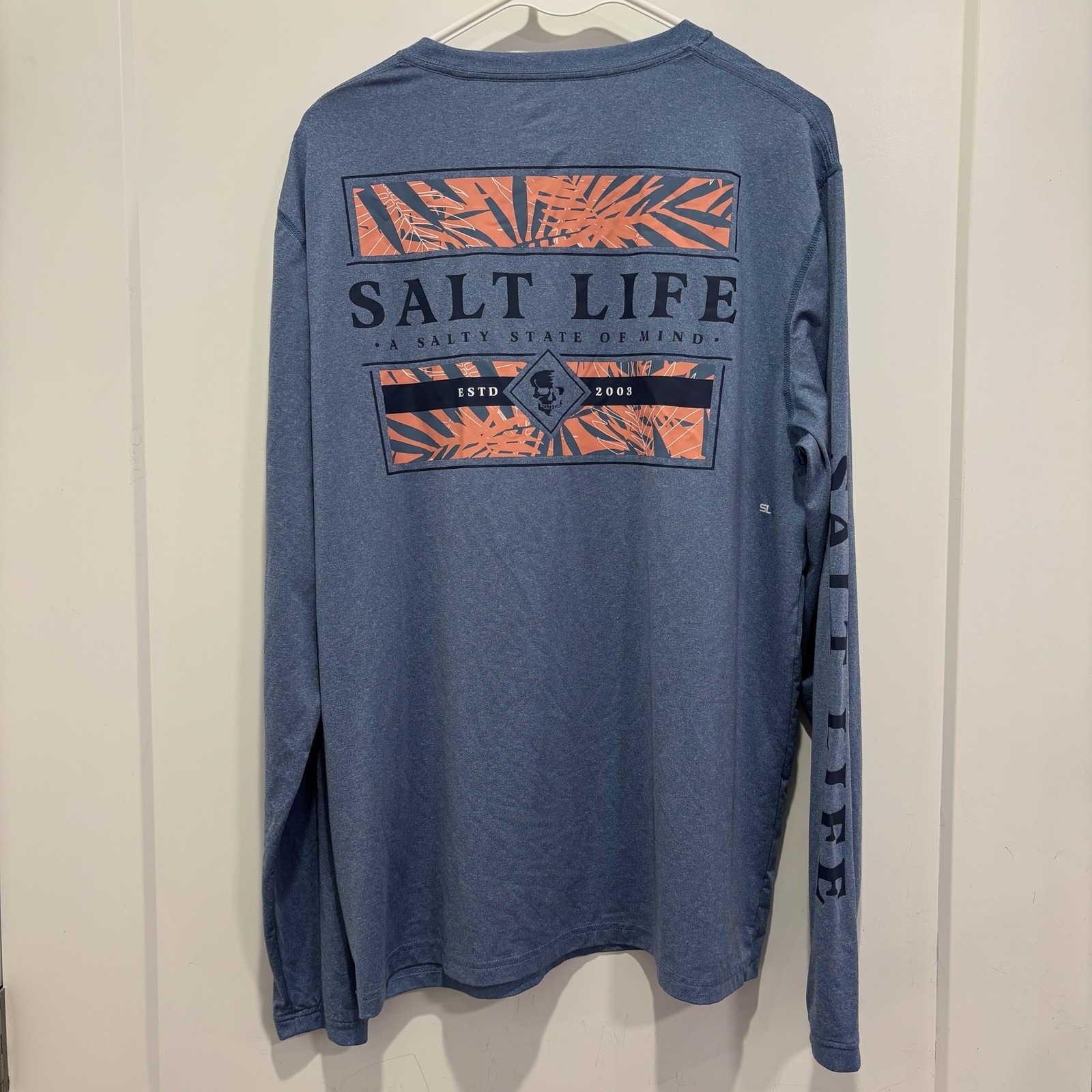 Salt Life Tee Mens Medium Azure Heather Blue Long Sleeve T-Shirt L gallery