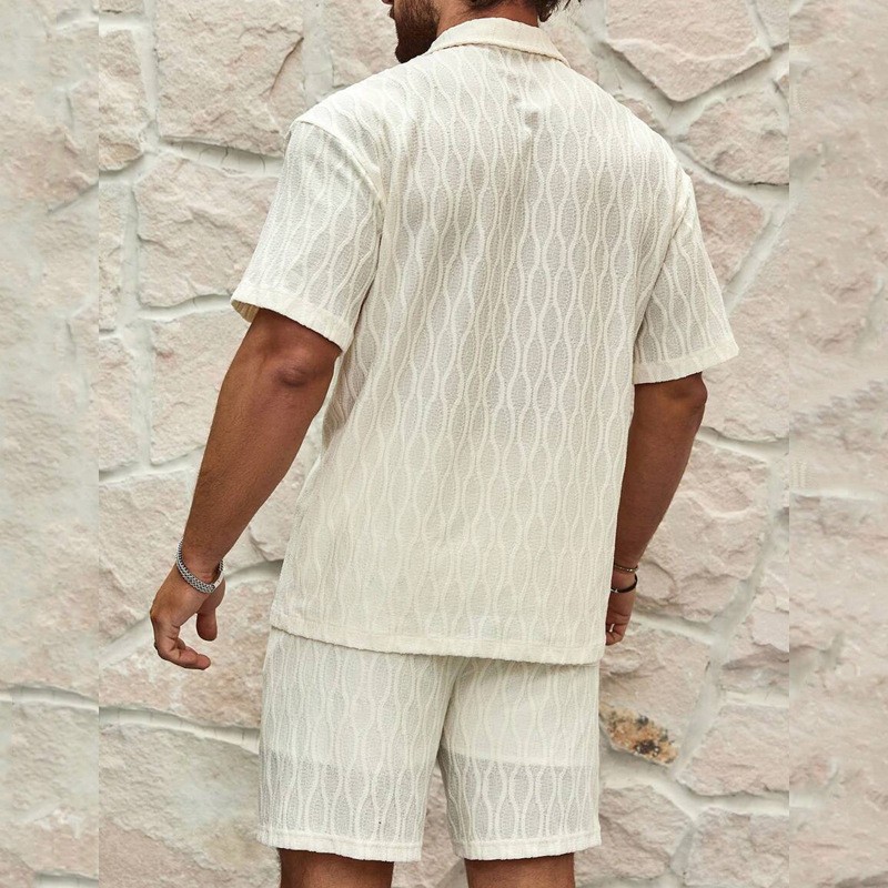 Men Tracksuits Summer Fashion Solid Loose Casual Two Pieces Lapel Button Shirt S gallery