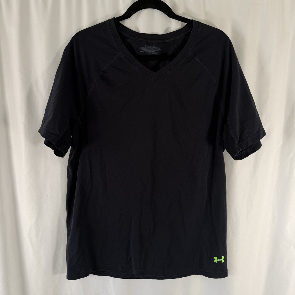 Under Armour Shirt Men's 3XL Black Short Sleeve Vneck Breathable Compression