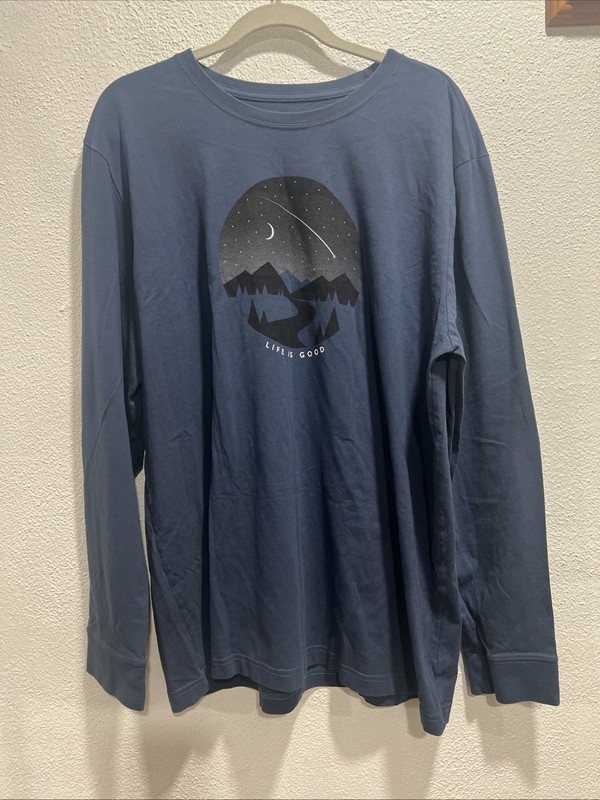 Life is Good Long Sleeve Sports Mens Night Out TShirt Blue Sz X Large Cool Tee gallery