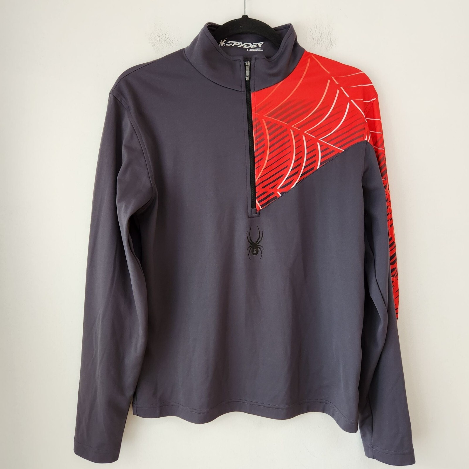 Spyder Long Sleeve Grey Red Quarter Zip Pullover Shirt Front Logo Men's S gallery