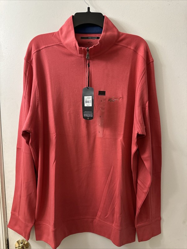 Greg Norman 1/4 Zip Pullover 100% Cotton Coral/Pink Long Sleeve Size L (NWT) gallery