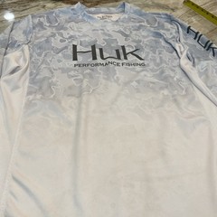 HUK FISHING Mens Large Gray Icon X Tide Change Fade Performance UPF50+ L/S Shirt
