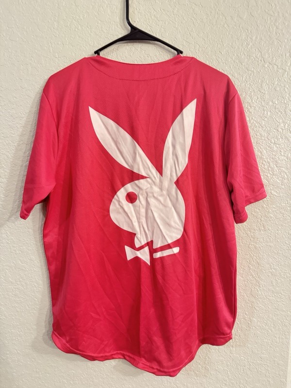 Playboy Pink Button-Front Mesh Baseball Jersey V-Neck Regular Fit Men’s M gallery
