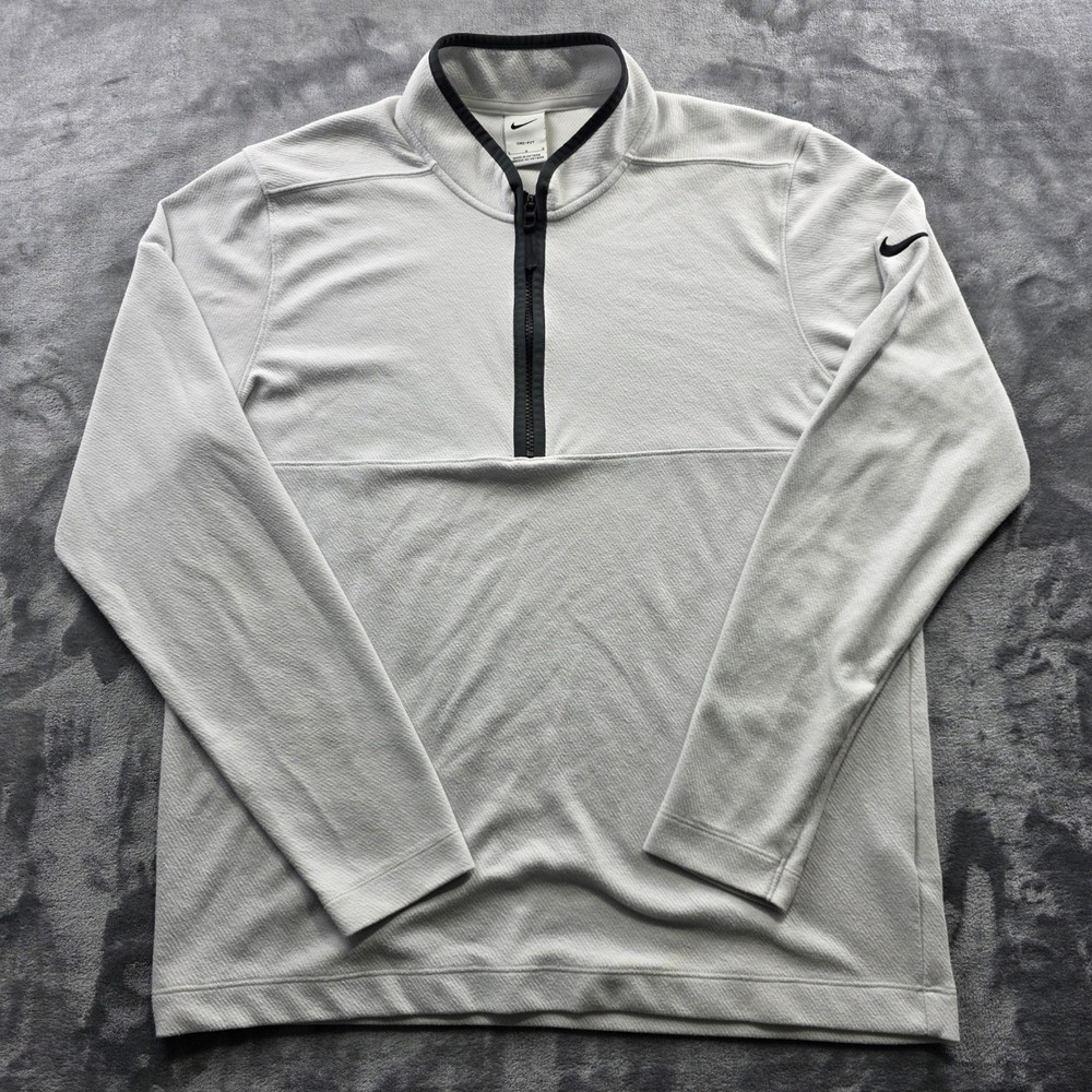 Nike Quarter Zip Pullover Large Gray Mens Regular Fit Polyester Dri-FIT Athletic