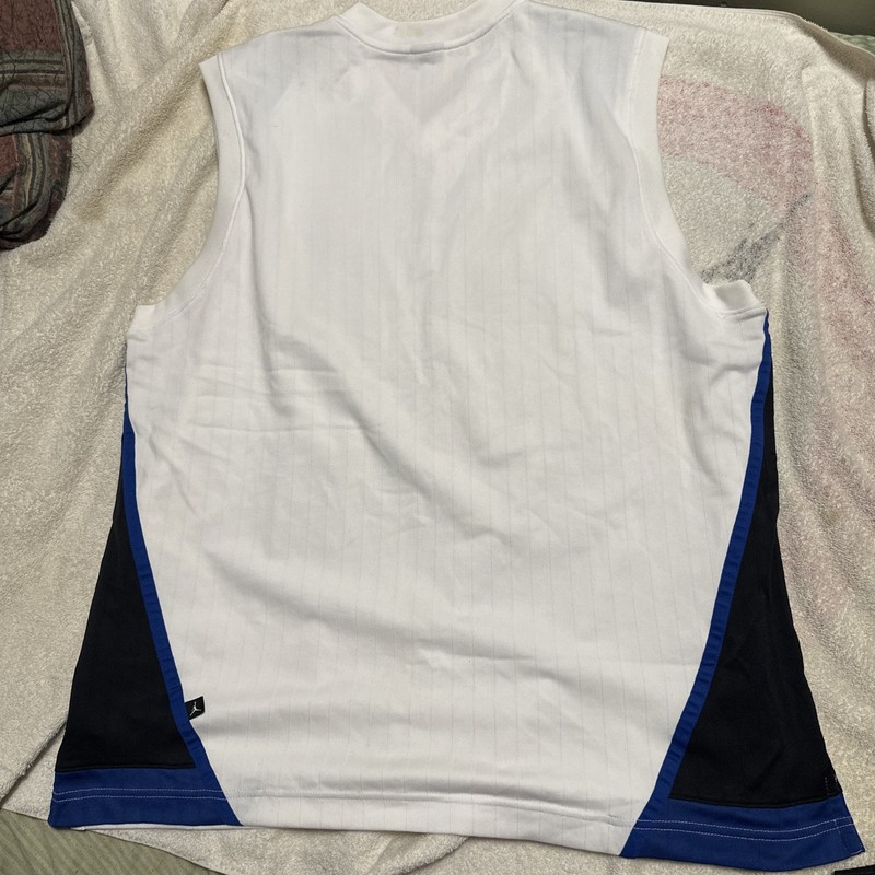 Nike Retro Air Jordan Mens Basketball Warm-up Jersey Wht/Blu/Blk Pinstripe Sz XL gallery