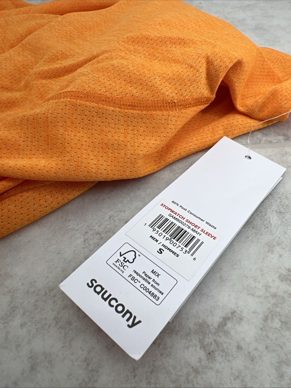 Saucony Orange Shirt Mens Small Stopwatch Graphic Short Sleeve - Polyester gallery