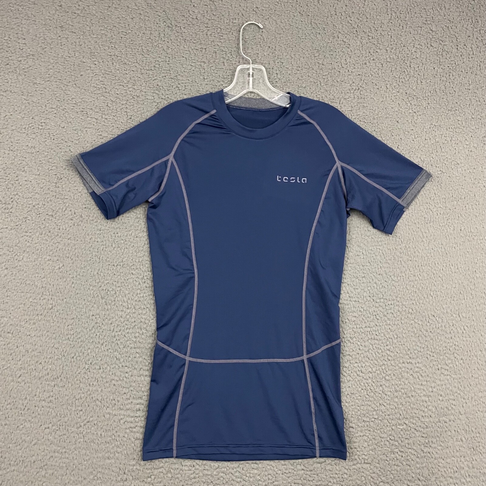 Tesla Gears Shirt Mens Medium Blue Short Sleeve Activewear Sports Dad Workout gallery