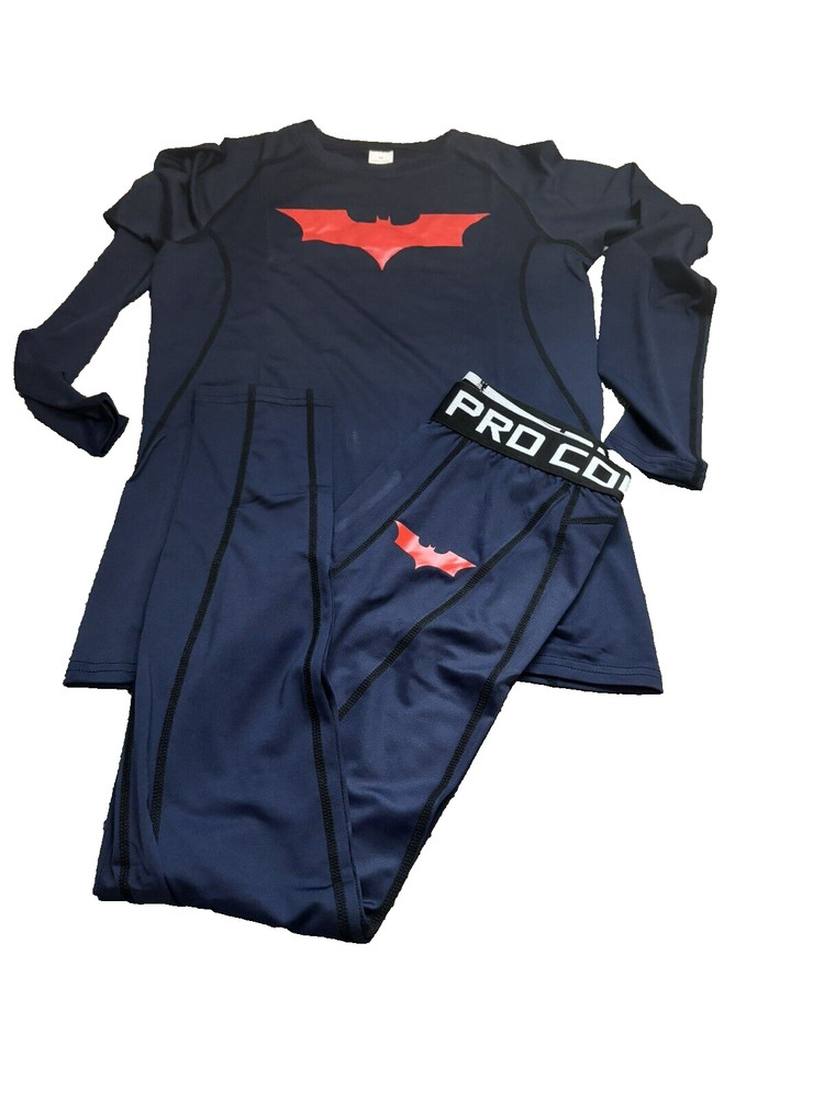 Batman Pro Combat Mens M Blue/Red Hypercool Fitted Dri Fit Compression Set