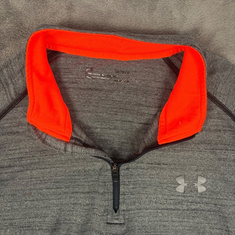 Under Armour Pullover Mens Large Gray Orange Quarter Zip Athletic Running Fleece gallery