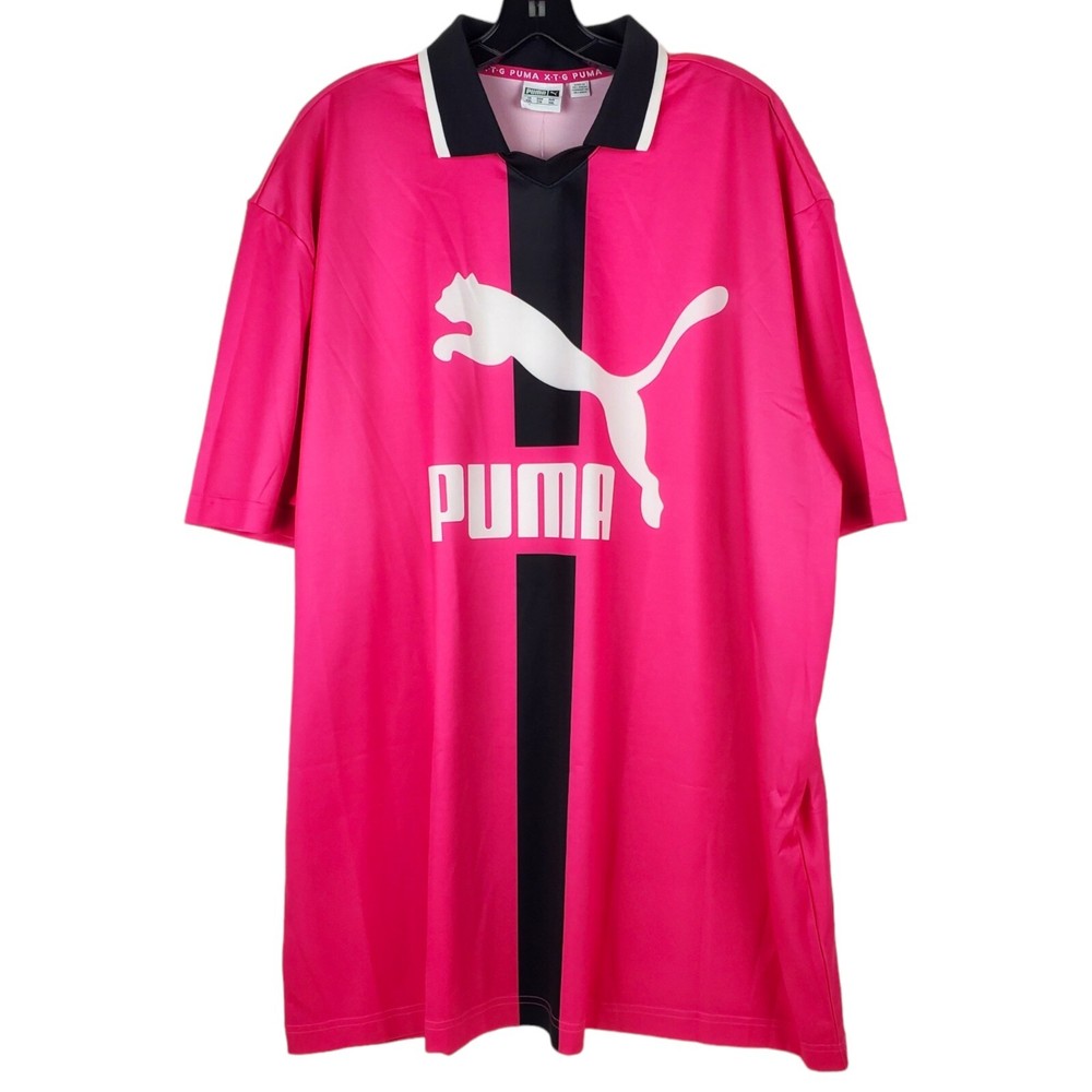 PUMA XTG Polo Shirt Adult XXL Pink Black BIG LOGO Spell Out Soccer Activewear