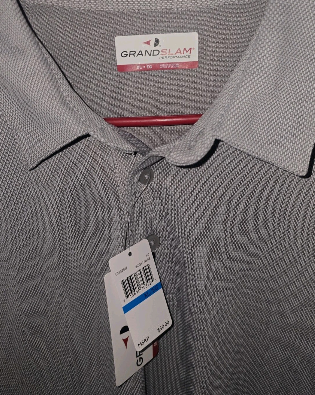 NWT GrandSlam Mens XL Gray White Short Sleeve Performance Polo Shirt gallery