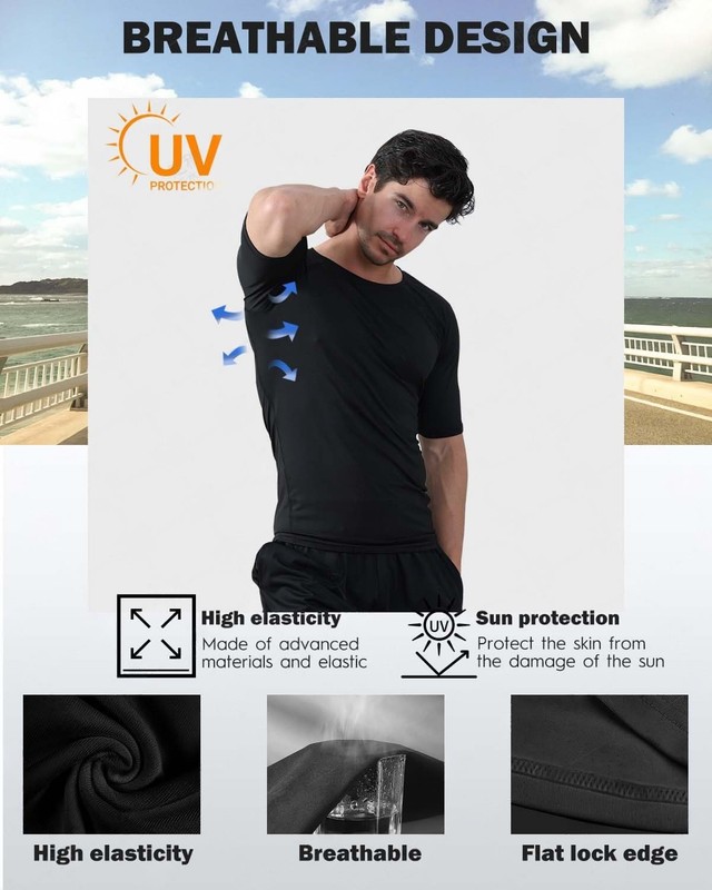 5 Pack Men's Compression Shirts Short Sleeve Cool-Dry Workout Rash Guard Athl... gallery