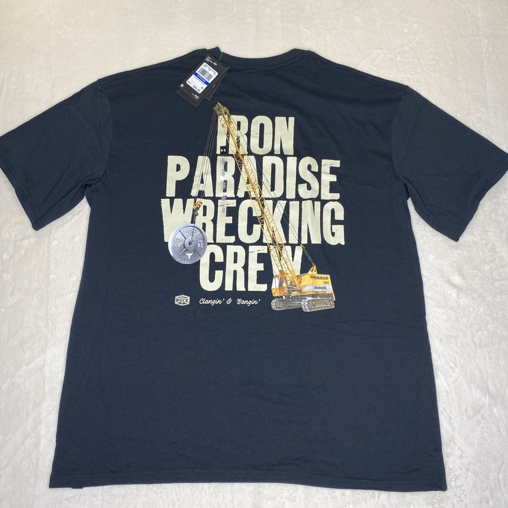under armour project rock shirt mens XLT Iron Paradise Wrecking Crew Black New