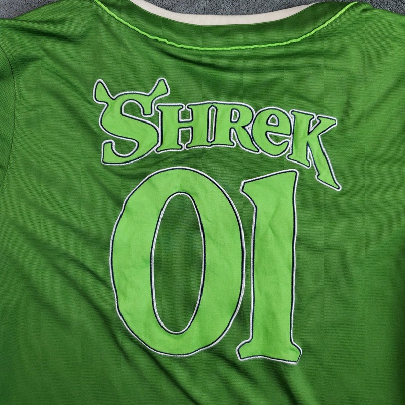 Dreamworks Shrek Jersey Mens 2XL Green Swamp #01 Baseball Button C Spot Donkey gallery