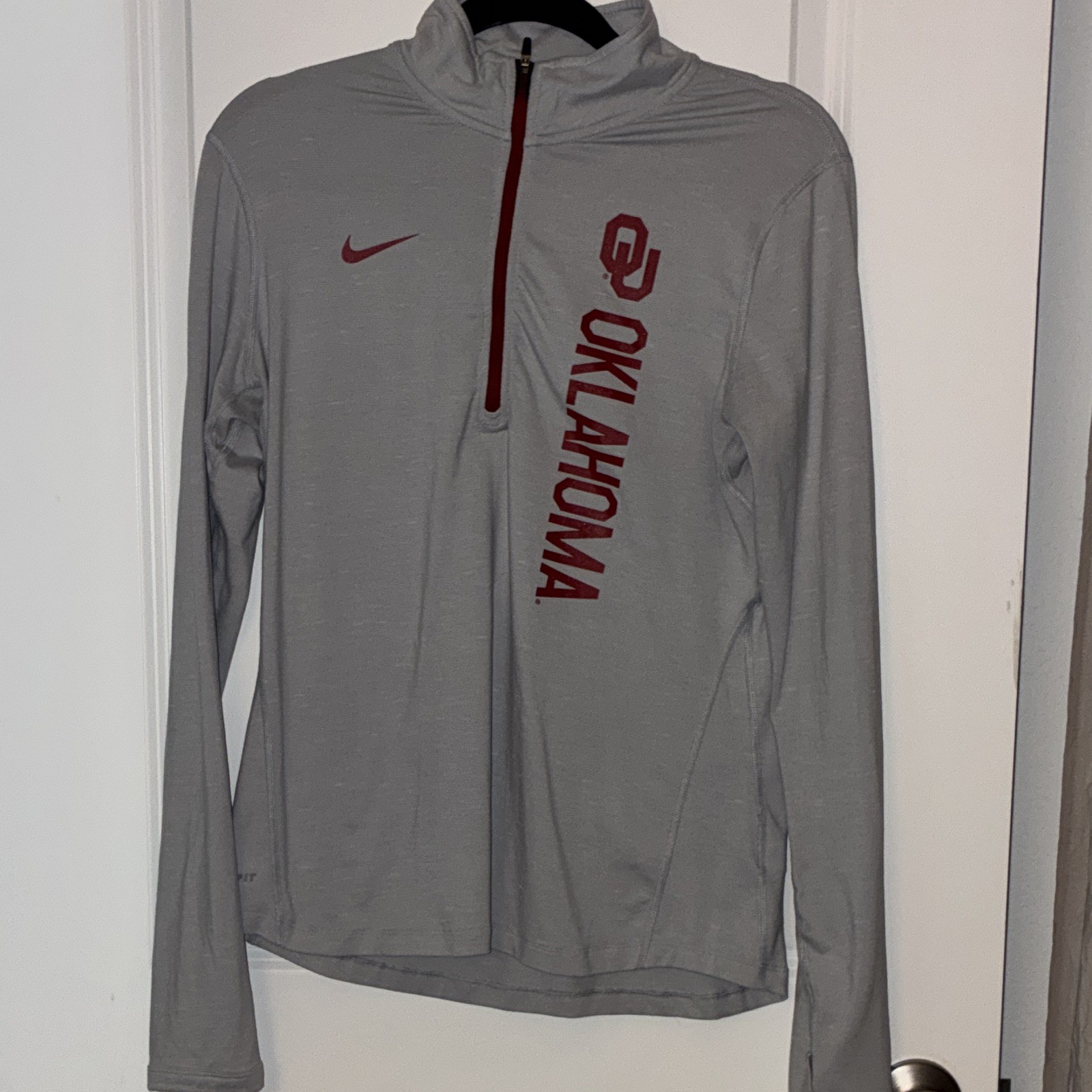 Nike Dri-FIT Men's M Gray Red 1/4 Zip Mock Neck Pullover Shirt Logo gallery