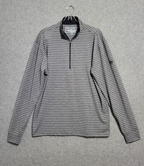 Straight Down 1/4 Zip Golf Pullover Men Medium Gray Black Stripe Long Sleeve