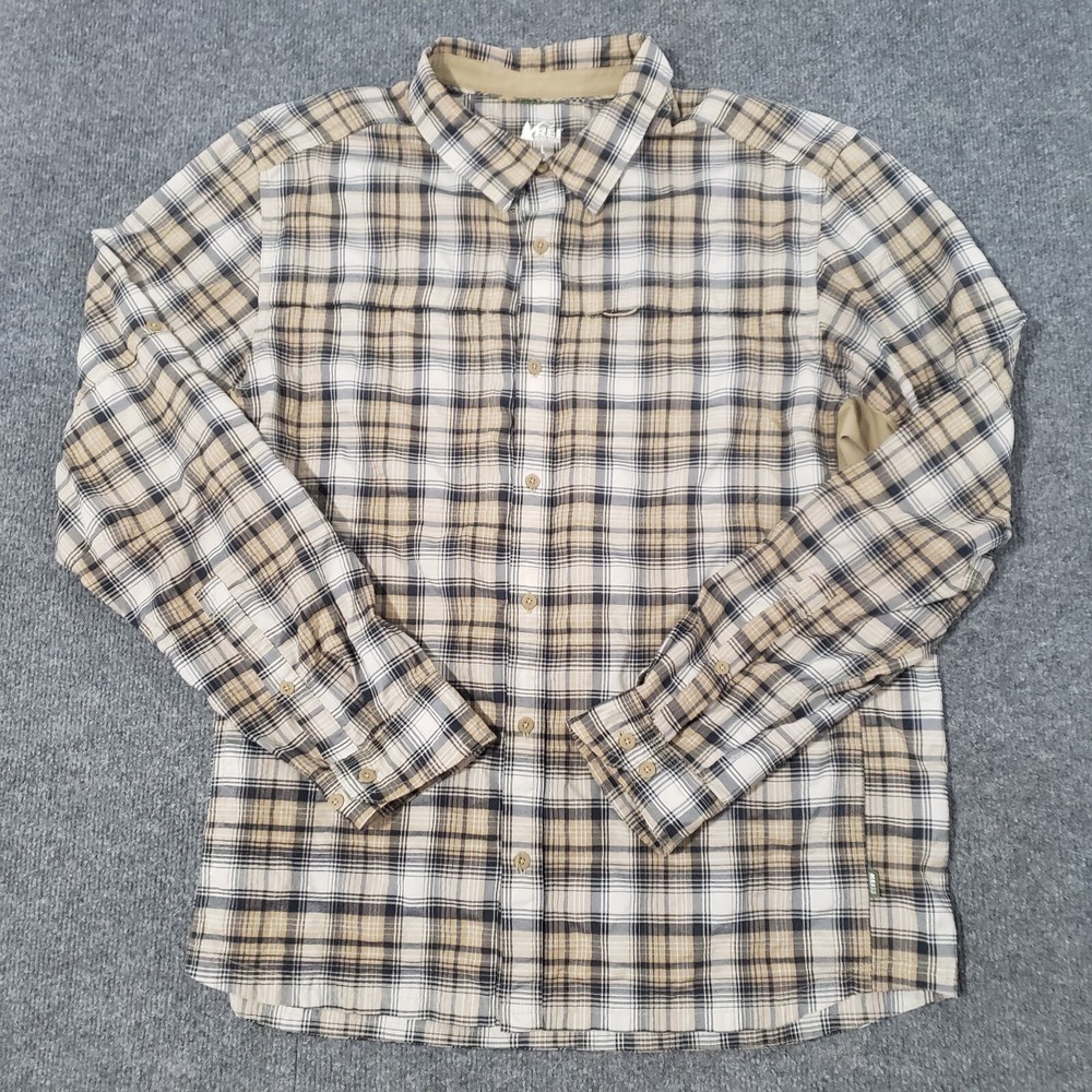 rei co-op button up shirt mens large vented pockets lightweight hiking gorpcore