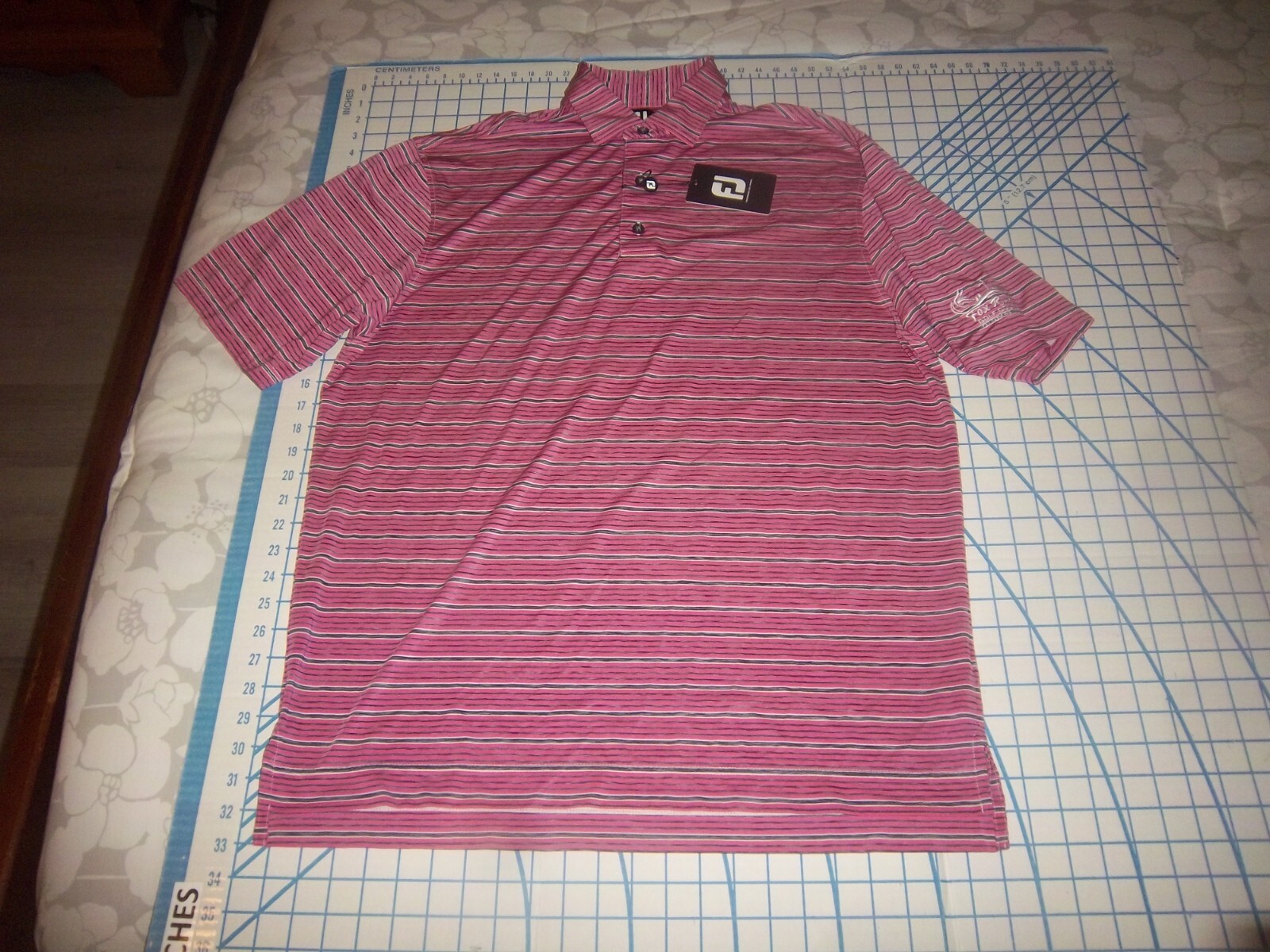 MENS LARGE INK/BLACK/WHITE STRIPED FOOTJOY FOX RUN G.C. POLO SHIRT - NWT gallery