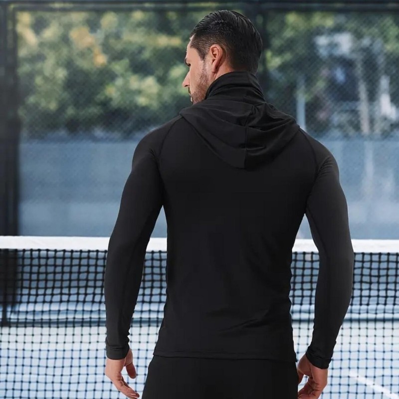Mens Outdoor Sports Top Shirt Hooded Compression Long Sleeve T-shirt for Cycling gallery