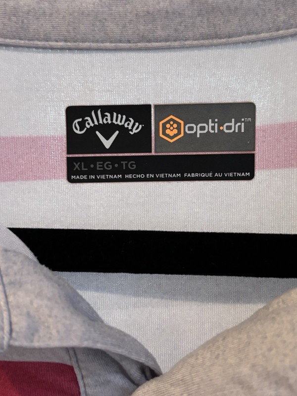 Callaway Golf Polo Shirt Mens XL Red Gray Stripe Opti-Dri Performance Polyester gallery