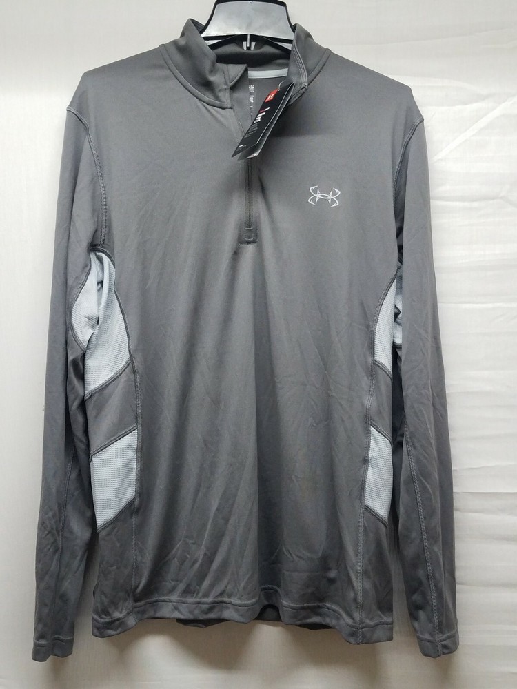 Under Armour Fish Hunter Tech 1/4 Zip Shirt Heat Gear Loose Fit UPF30 Large Gray