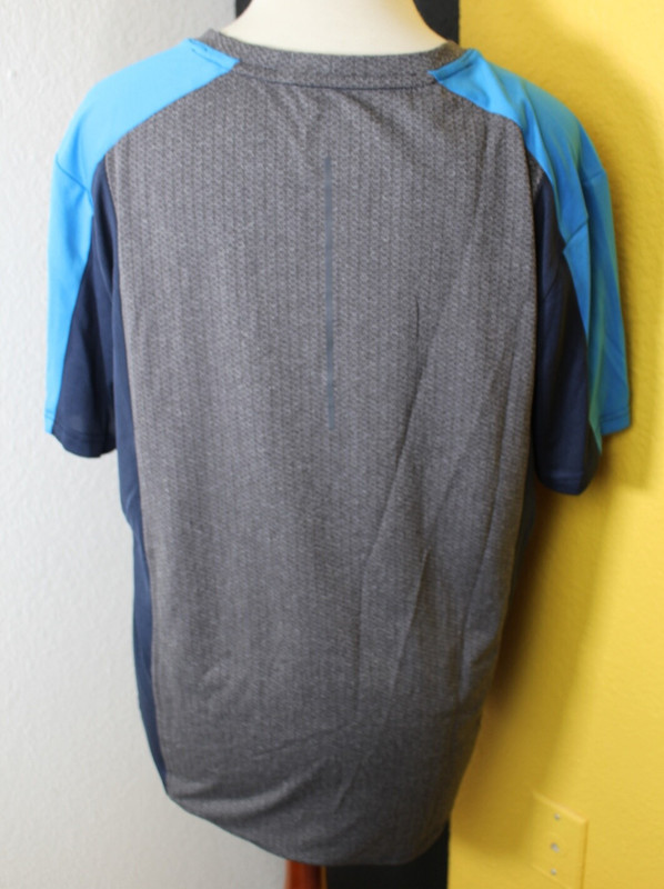 MTA Sport Mens Shirt Large Multi Medium Stripe Polyester Stretch Gray Blue gallery