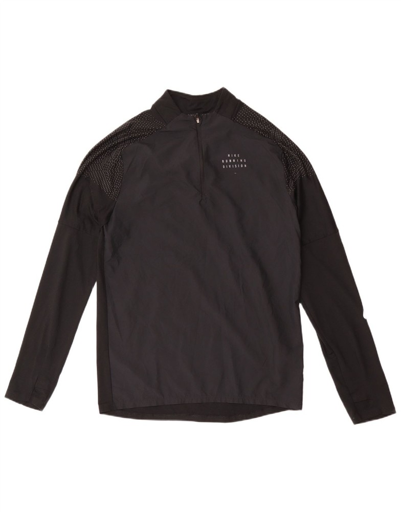 Nike Mens Dri Fit Zip Neck Top Long Sleeve Small Black Spotted Polyester ED92