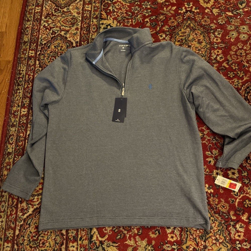 IZOD LONG SLEEVE 1/4 ZIP MEDIEVAL BLUE MENS MD PERFORMANCE COMFORT NWT SHIRT