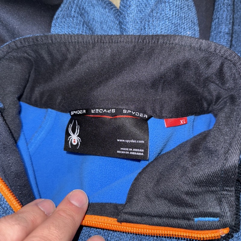 Spyder Sweater Mens XL Blue Black Orange Ribbed Knit Fleece 1/4 Zip Pullover Ski gallery