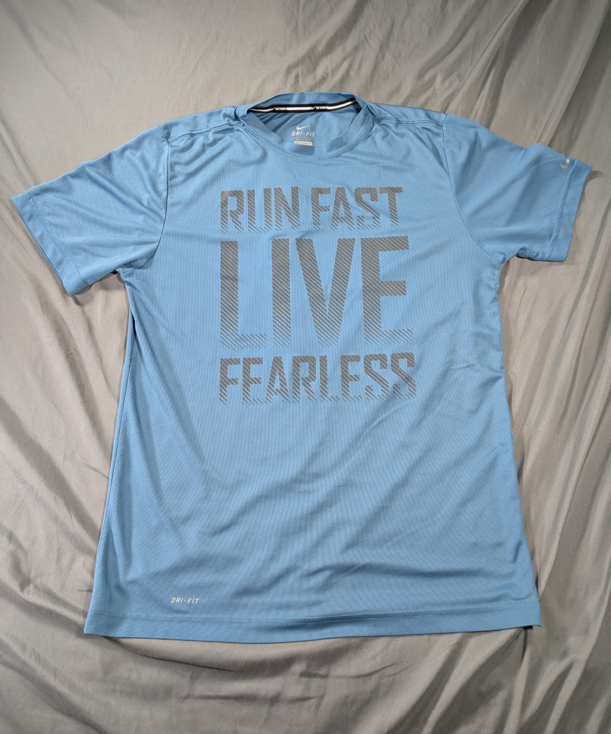 Nike Running Shirt Men's Medium Blue Short Sleeve Dri-Fit Run Fast Live Fearless gallery
