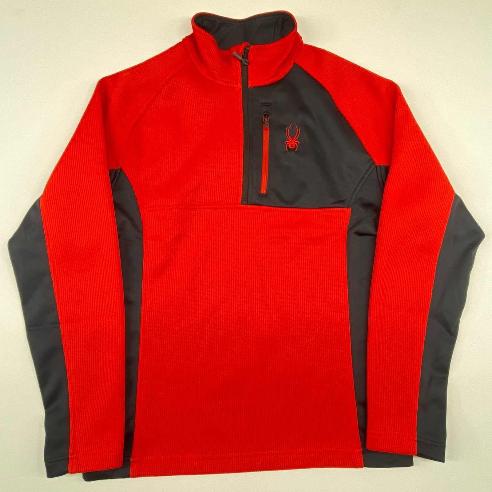 Spyder Mens L Red Black 1/4 Zip Fleece Pullover Sweater Waffle Knit gallery