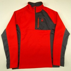 Spyder Mens L Red Black 1/4 Zip Fleece Pullover Sweater Waffle Knit