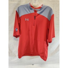 Under Armour Mens Red Grey Quarter Zip Short Sleeve Pullover Loose Fit MD
