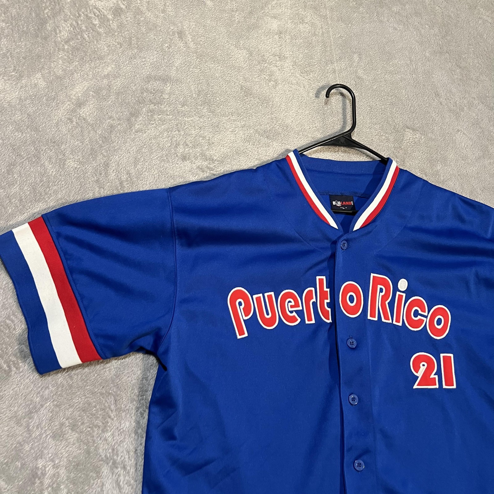 Bigland Puerto Rico Baseball Jersey Mens Large Blue Short Sleeve Boricua gallery